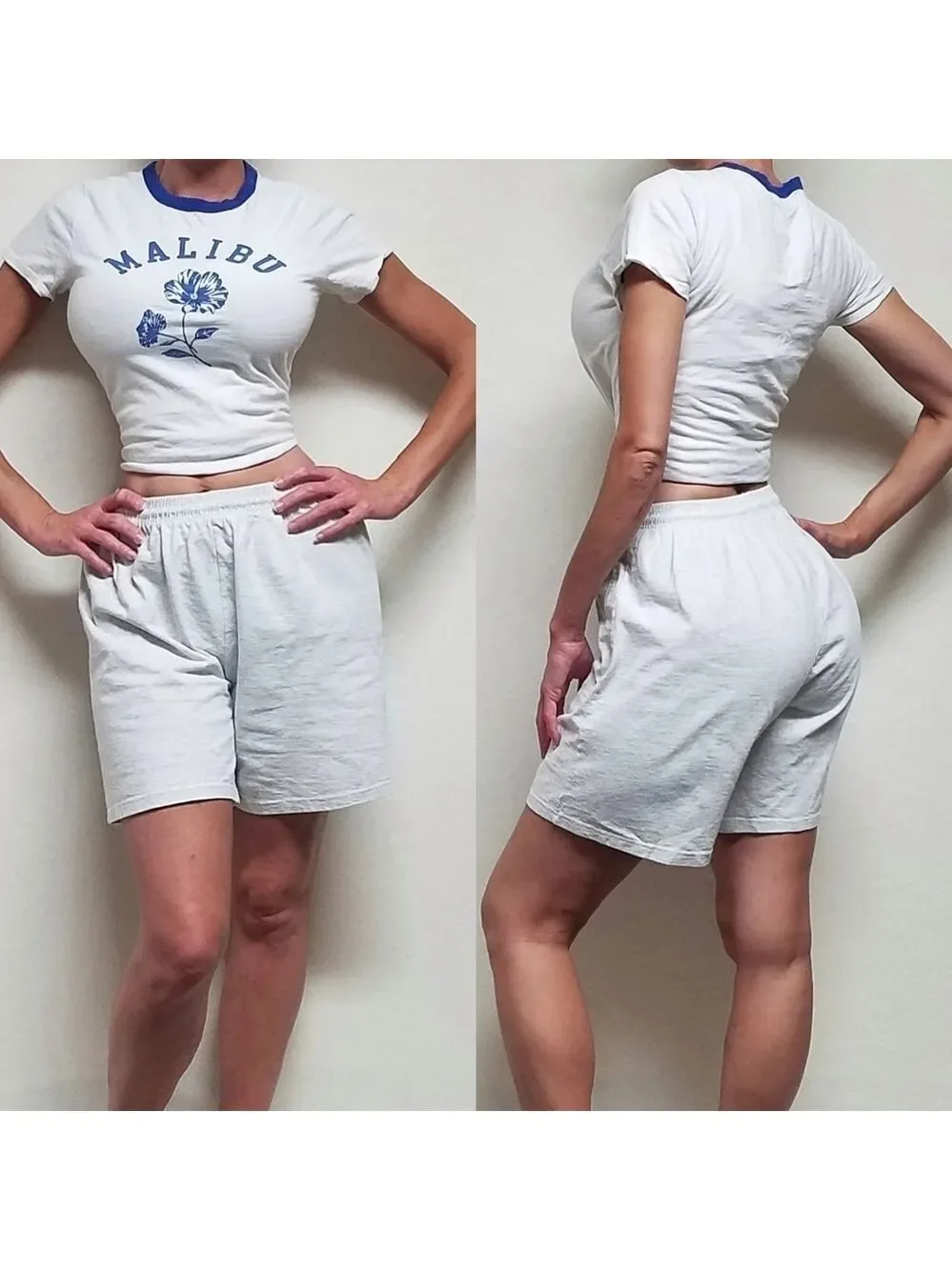 𝅺RARE Vintage Eagle USA Heather Gray Tie Waist Pull-On High Rise Relaxed Shorts